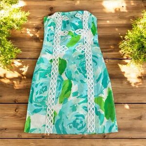 Lillly Pulitzer Tansy Strapless Dress First Impression Poolside Blue Size 0